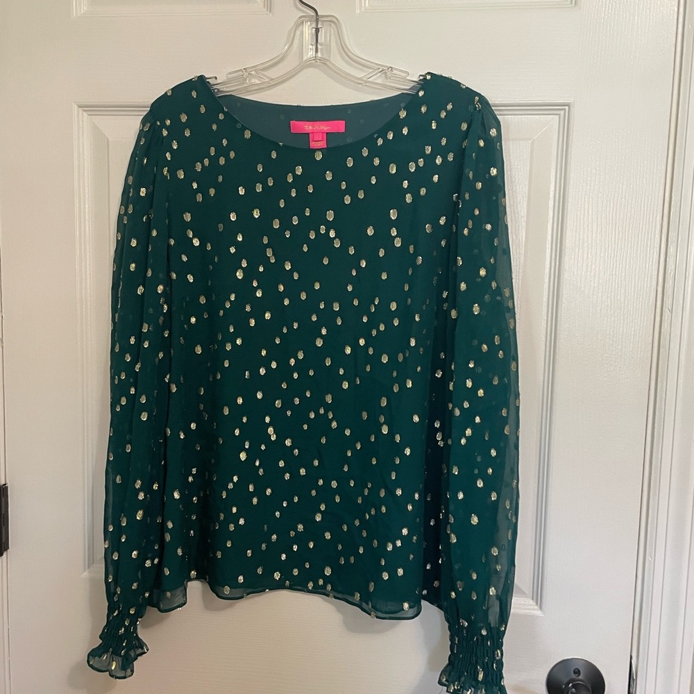 Lilly Pulitzer Teal and Gold Blouse